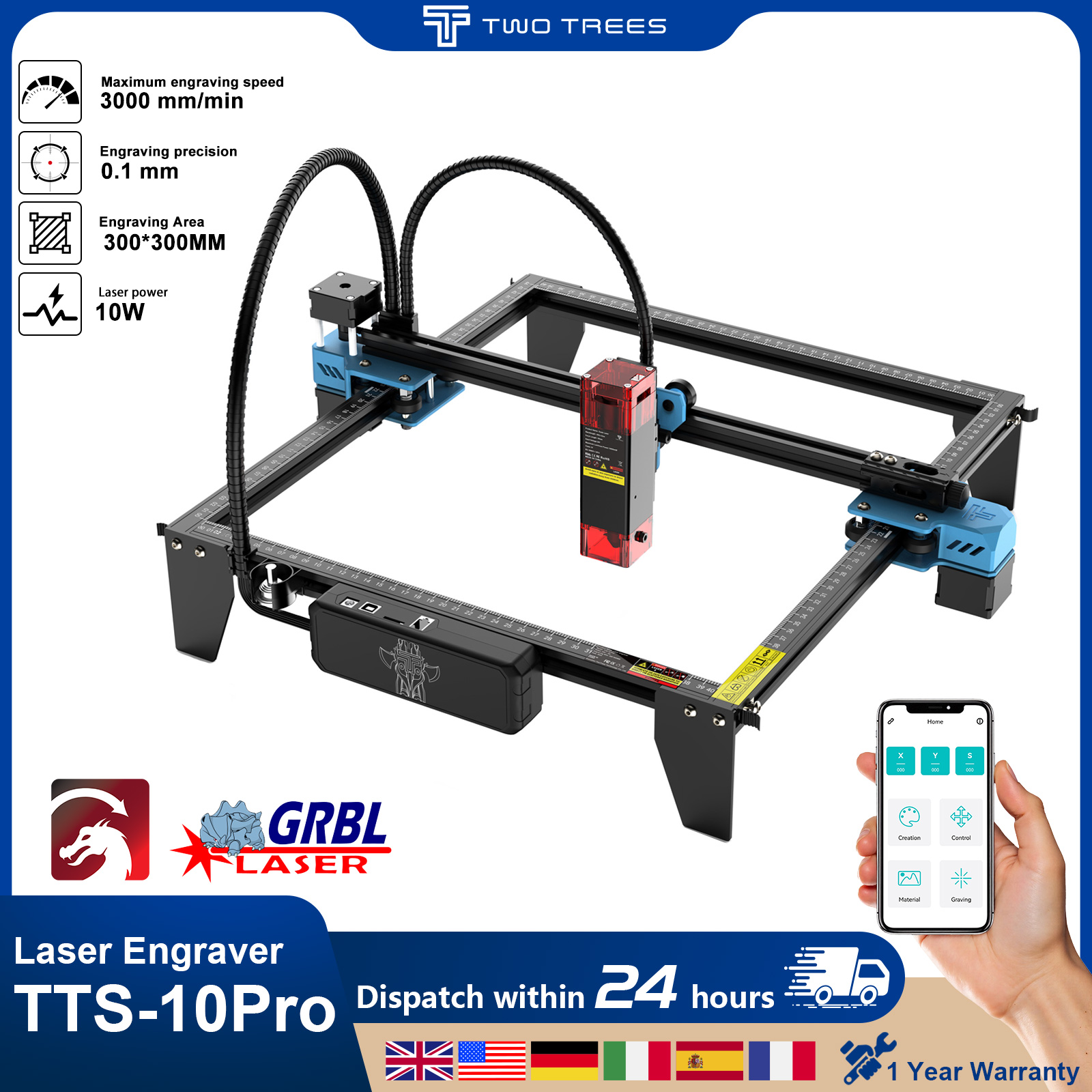 Twotrees TTS-10Pro Laser Engra - Industrial Laser Printing Machine review and price